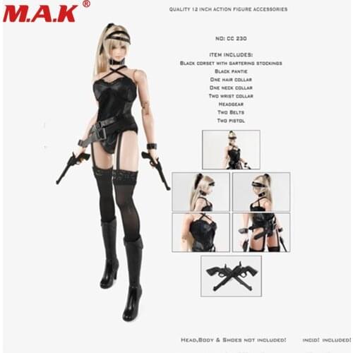1/6 Female Clothes Accessories Sexy Lace Leather Dress Sets for 12" Big Bust Phicen Action Figures Body