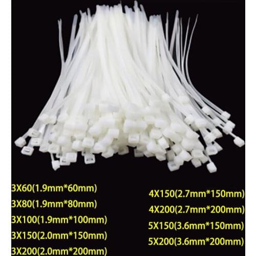 100pcs Plastic Nylon Tie Self-locking Nylon Fasten Zip Wire Wrap Strap High Quality White Black Fastening Ring Cable 4X200 5X200