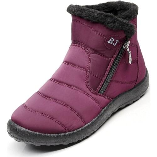 2020 Boots Women Winter Boots Snow Shoes Warm Plush Bottom Ankle Boots Zipper Solid Color Larger Sizes