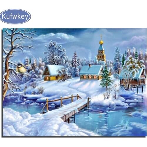 5D DIY Diamond Painting"winter snow house"nature Scenic Embroidery Full Square Diamond Cross Stitch Rhinestone Mosaic Painting