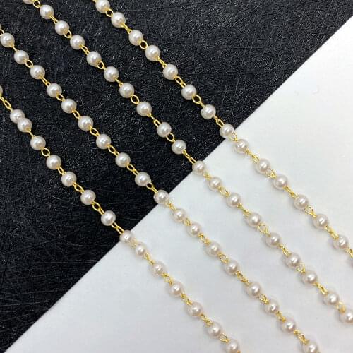 Golden Handmade Chain Imitation Pearl Fashion Copper Chain for DIY Jewelry Making Necklace Bracelet Jewelry Accessories 1 Meter