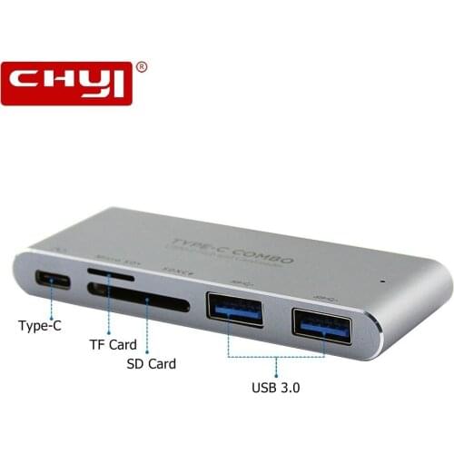 CHYI Type-C 3.1 Hub 2 USB 3.0 Port Type C USB Splitter Adapter Aluminum Alloy USB-C PD-Power with SD/TF Card Reader For Computer