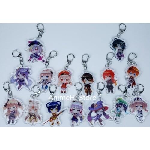 Game Genshin Impact Keychain Figure Aether Lumine Klee Qiqi Zhongli Venti Keqing Barbara Diluc Acrylic Keyring Bag Pendant Gift