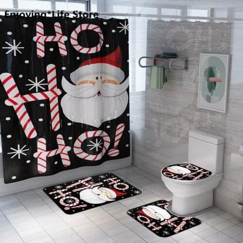 Santa Shower Curtain Mat Four Piece Bathroom Mat Set Bathroom Mat Set Toillete Mat