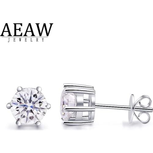 AEAW Round Moissanite Cut Total 2.00ct 6.5mm Diamond Test Passed Moissanite Silver Earring Jewelry Girlfriend Gift