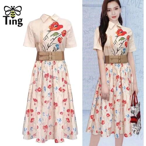 Tingfly Summer Fashion Printing Button Up Women Casual Shirt Dress with Belt Vintage A Line Dresses Office Lady Frocks Zaful