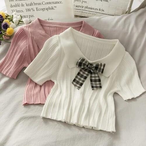 Summer Clothes For Women 2021 Cyber Y2k Butterfly White Knit Top Womens Fashion Off White Lace Up Cute Tops Cropped T Shirt