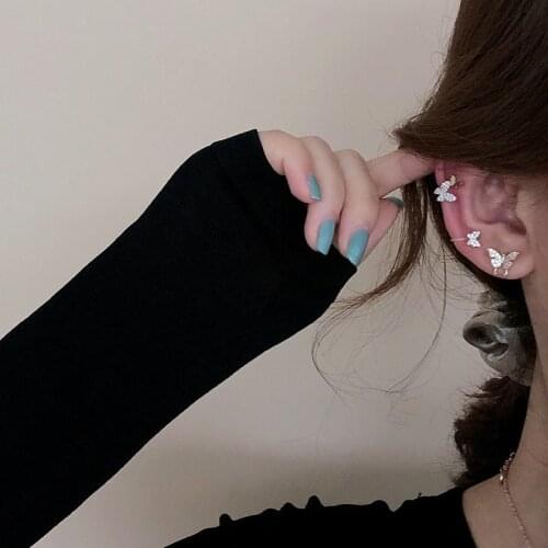 Copper Plated 14K Gold Silver Needl Butterfly Elegant Wedding Korean Shiny Zircon Ear Stud Earrings Jewelry for Women Gift 2021