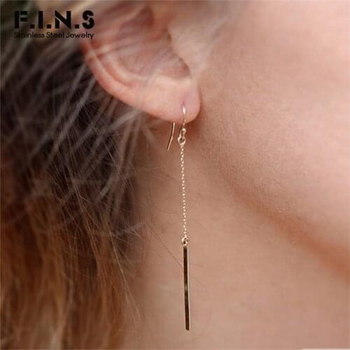 F.I.N.S Minimalist Trendy Long Stick Earrings for Women Korean Bar Drop Dangle Earrings Hanging Earrings Fashion Jewelry