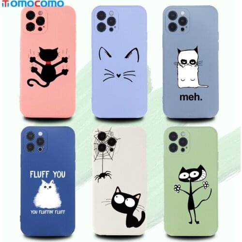 Cartoon Colorful Cute Black Cat Phone Case For iPhone 11 12 Pro Max Mini XS XR X 7 8P Shockproof Candy Funny Phone Cover Coque