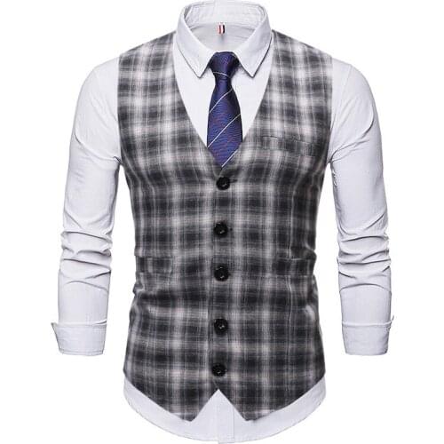 Man Fashion Suit Vest Male Plaid Suit Waistcoat Formal Business Wedding Slim Dress Vests Men Work Waistcoat