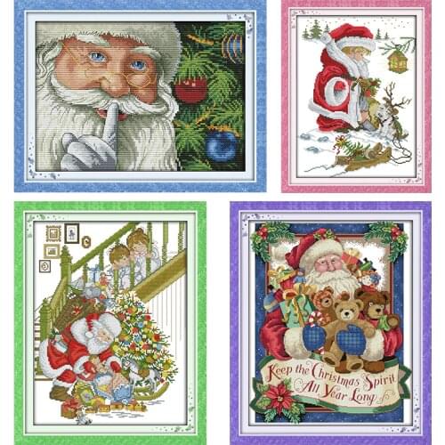 Joy Sunday Cross Stitch Kit Merry Christmas Cross Stitch DIY Thread Embroidery 14CT Patterns Christmas Decorations for Home Sets
