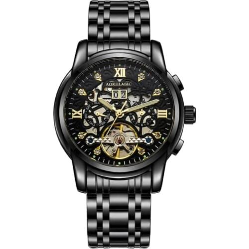 JOJOZ new mens watch big fly wheel hollow automatic mechanical watch double calendar waterproof luminous casual mens watch