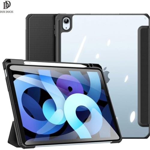 Tablet Leather Case For iPad iPad Air 4 10.9 Smart Sleep Wake DUX DUCIS Toby Series with Pencil Holder Trifold Stand Clear Back