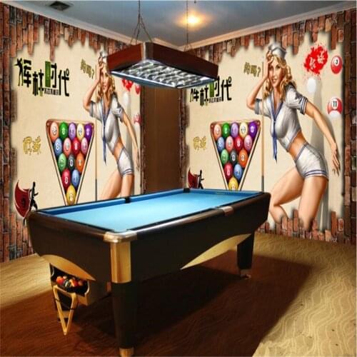 Custom Texts Billiards Halls Sexy Beauty 3D Brick Wall Background Mural Wallpaper Billiards Room Industrial Decor Wall Paper 3D