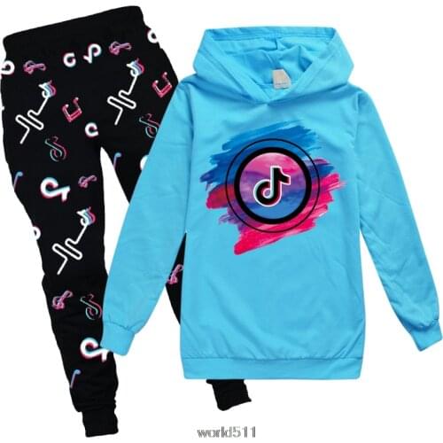Casual Kids Clothes Tik Tok 2 Piece Set Clothing Cool Boy Girls Hoodie+ Pants 2Pcs/Set Boys Tracksuit Children Baby Clothes 2-16
