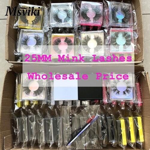 Wholesale Lashes Mink 25MM False Eyelashes Fluffy 3D 5D Mink Lashes Bulk Makeup Beauty Dramatic 8D Mink Eyelashes Custom Logo