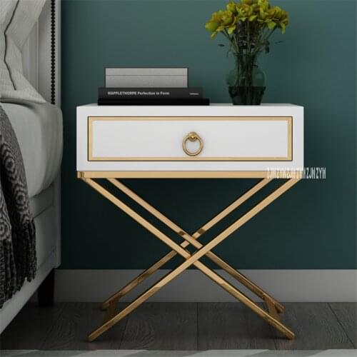 Light Luxury Nightstand Post-Modern Bedside Cupboard Furniture Storage Corner Cabinet,Solid Wood+Gold Plated Stainless Steel