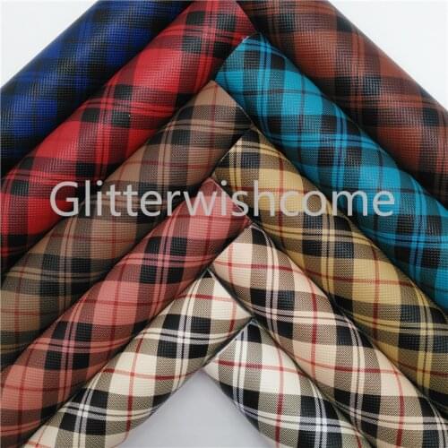 Glitterwishcome 21X29CM A4 Size Printed Tartan Faux Leather Fabric Sheets, Synthetic Leather Fabric Vinyl Fabric for Bows GM423A