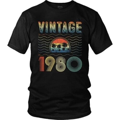 Vintage 1980 Tshirt Men Stylish Tee Tops 100% Cotton T Shirt Short Sleeve 41st Birthday 41Years Old T-shirt Gift Idea Merch