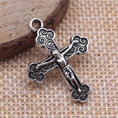WYSIWYG 10pcs/lot Jesus Cross Charms Pendant Diy Metal Jewelry Making Antique Silver Color 22x29mm