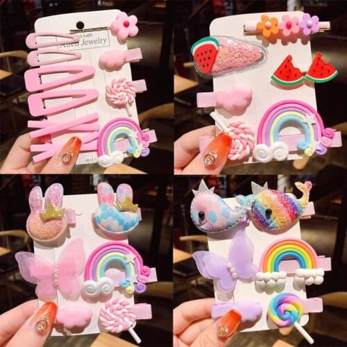 3/6/10Pcs/Set Children Cartoon Rainbow Lollipop Hairpins Headwear Set Kids Fruit Flower Hair Clip Girls Fashion Hair Accessories