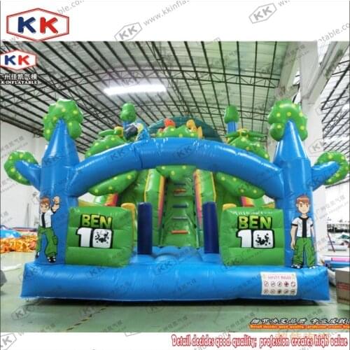 Green Ben-10 Dry Or Wet Commercial Inflatable Slide For Kids And Adults