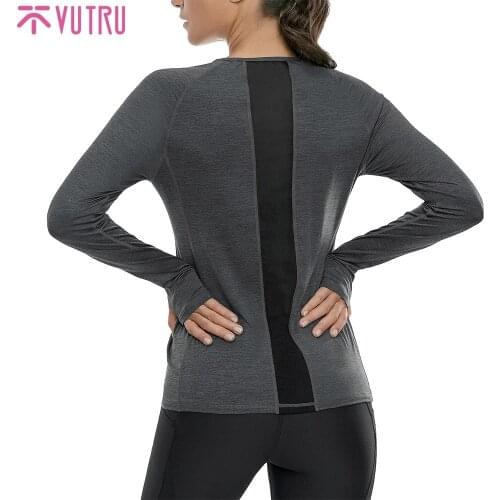 VUTRU Women Long Sleeve Yoga Tops Fitness Running T Shirts Gym Wear Sports Wear Female Yoga Shirt Black Mesh Back Sports Clothes