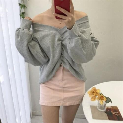 Women Fashion Solid Sweatshirts Winter 2020 Sexy V Neck Pullover Loose Blouse Modern Stylish Longsleeves Candy Colors Clothing