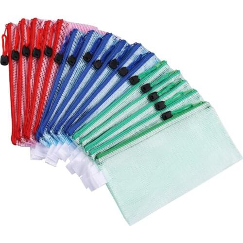 Toyvian 16pcs A6 Zipper File Bags Contract Storage Bag Transparent Mesh File Bags Documents Organizer Pouch File Folder (Random