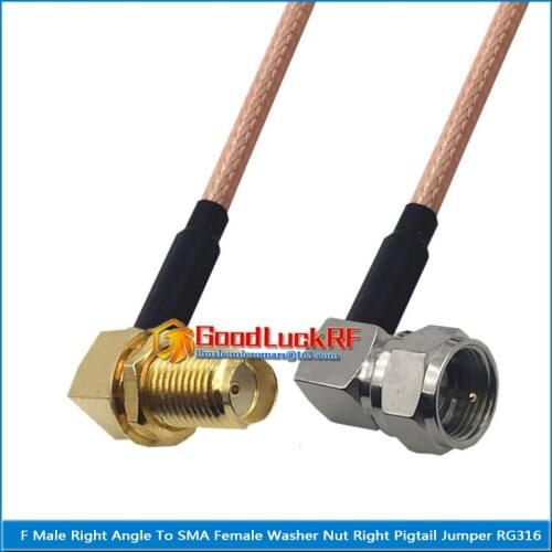 1X Pcs F Male Right Angle to SMA Female 90 Degree Washer O-ring Bulkhead Panel Mount Nut Plug Pigtail Jumper RG316 Cable