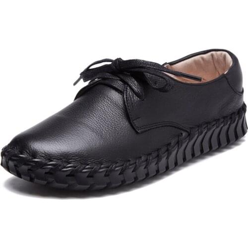 2021 New Soft Comfort 100% Genuine Leather Shoes Woman Flats Hand-sewn Fashion Casual Shoes Flat Non-Slip Sneakers Plus Size