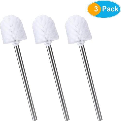 BESTOMZ 3pcs Stainless Steel Toilet Brush WC Bathroom Cleaning Toilet Brush Head Holder Chrome Bathroom Accessories