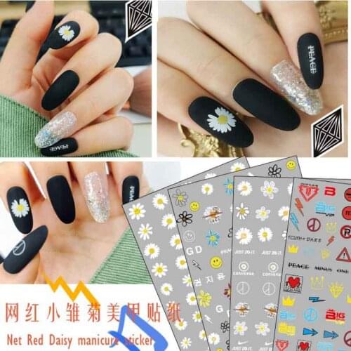3pcs 3D Nail Art Stickers Decals White Flowers Daisies Gel Polish
