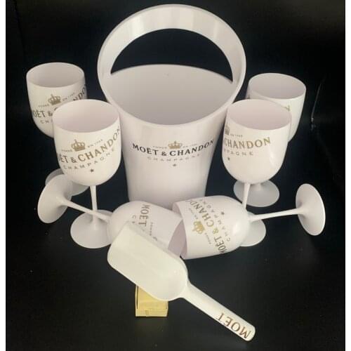 6 Glass 1 Ice Bucket 1 Scoop Champagne Flutes Party Plastic Cups Cocktail Cup White Cabinet Acrylic Champagne Buckets Cooler