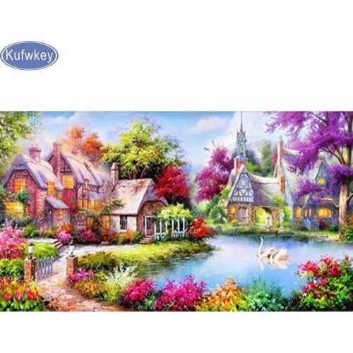 3D DIY Diamond Painting Cross Stitch Village villa/garden/Landscape Crystal Needlework 5d Diamond Embroidery home Decorative