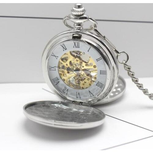 DHL Free Shipinng 10pcs/lot Retro Classic Silver Double Opened Mechanical Pocket Watch White Roman Dial Flip Pocket Watch