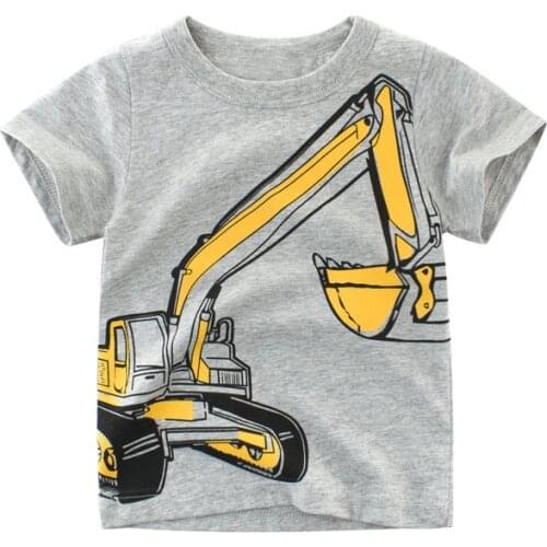 Brand Summer Top Baby Boy T Shirt Excavator Embroidery Gray Short Sleeve Boys T Shirt Pure Cotton Kids Clothes