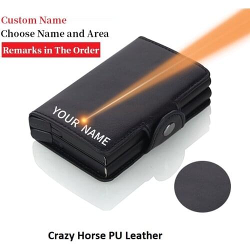 Custom Name Card Wallets Men Women Card Holder Rfid Black Magic Trifold Leather Slim Mini Wallet Small Money Bag