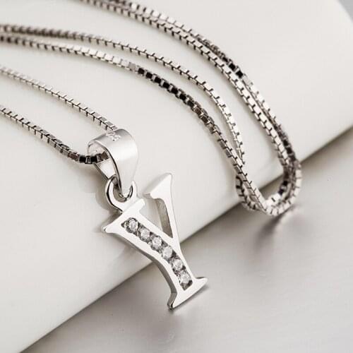 YFN 925 Sterling Silver Initial Y Letter Pendants Necklaces Women Men Gift Cubic Zirconia Alphabet Jewelry Choker Chain 18Inch