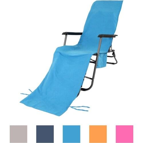 Lounge Chair Cover Microfiber Chaise Terry Towels for Beach Sun Lounger Swimming Pool Garden Hotel with Side Storage Pockets