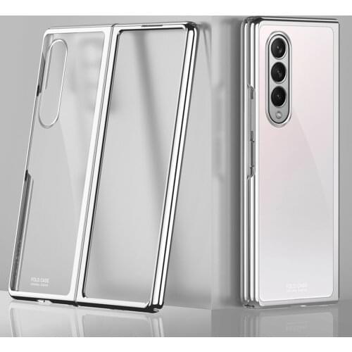 Z Fold 3 Case Hard Plastic Electroplate Frame Phone Cover For Samsung Z Fold 3 Fold 3 Galaxy zFold3 5G Transparent Back Shell