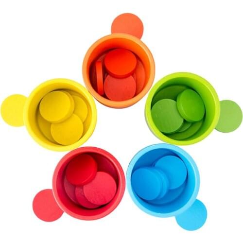 Montessori Wooden Color Classification Matching Cup Kids Early Educational Toys E65D