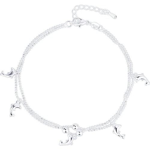 Women Girl Cute Dolphin Anklet Silve Plated Double-layer Animal Anklets for Gift Party Fashion Jewelry