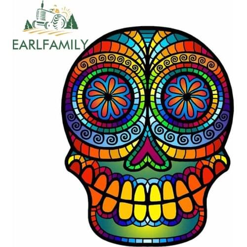 EARLFAMILY 13cm x 10.1cm for Rainbow Skull Decal Vinyl Scratch-proof Motorcycle VAN Personality Camper Windshield Car Stickers