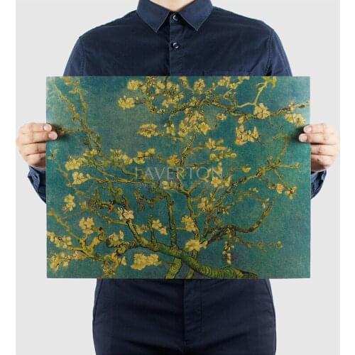 Art Poster Apricot Flower Anime Poster Vintage Van Gogh Kraft Paper Bar Cafe Decor Wall Stickers Room Decoration Painting