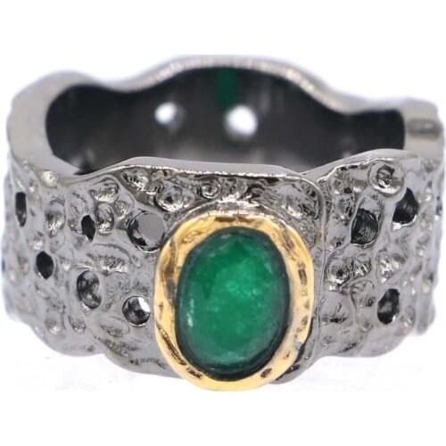 20x14mm Neo-Gothic Vintage Style Created Rose Shape Green Emerald Tanzanite Black Gold Silver Rings Daily Wear