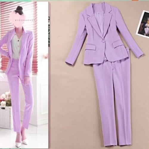 Set womens new spring and autumn fashion temperament purple suit suit female professional business wear two-piece
