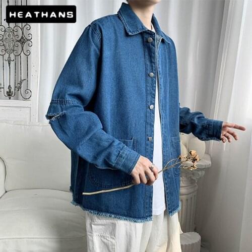 Blue Autumn Retro Loose Washed Jackets Mens Harajuku Multi-Pocket Casual Jacket Male Korean Student Solid Color Men Jacket Tops