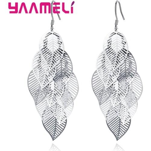 Fashionable 925 Sterling Silver Maple Leaf Shaped Dangle Drop Earrings Long Leaves Tassel with French Hook Accessories Jewelry
